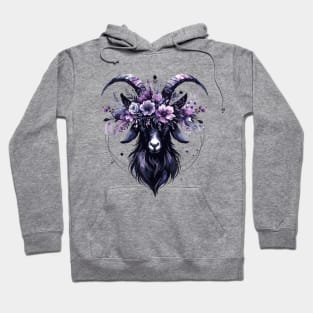 Mystical Floral Goat with Ethereal Purple Crown Hoodie